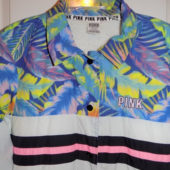PINK Victoria's Secret Oversized Tropical Coach Jacket Sherpa Lined Medium EXCEL - Picture 3 of 9